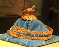 You can see the Golden Crown of the Xiongnu which belongs to the Warring States period from 475 to 221 BC.